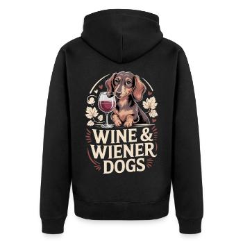 Wine & Wiener Dogs - Unisex Premium Bio Zip Hoodie - Schwarz - Hinten - Nico (187cm)