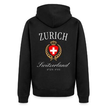 Zürich Schweiz Wappen Krone – Reise Souvenir - Unisex Premium Bio Zip Hoodie - Schwarz - Hinten - Nico (187cm)