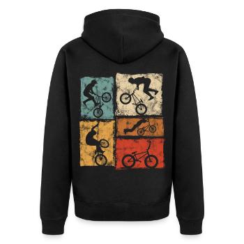 BMX Bike Biker Stunts in Retro Style - Unisex Premium Organic Zip Hoodie - black - Back - Nico (187cm)