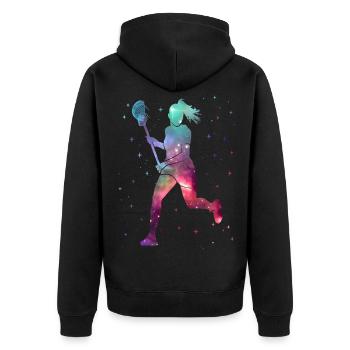 Lacrosse Player Space Women Girls Lacrosse - Unisex Premium Organic Zip Hoodie - black - Back - Nico (187cm)