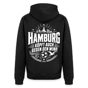 Hamburg köpft auch gegen den Wind - Unisex Premium Bio Zip Hoodie - Schwarz - Hinten - Nico (187cm)