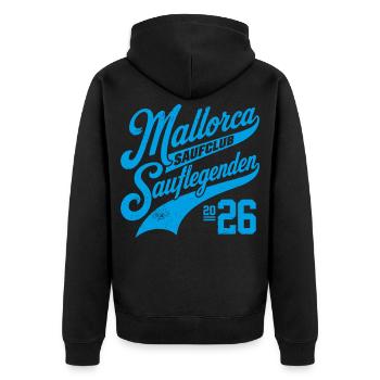 Malle 2026 Mallorca Sauflegenden Saufclub - Unisex Premium Bio Zip Hoodie - Schwarz - Hinten - Nico (187cm)