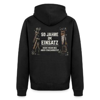 50. Geburtstag Handwerker Geschenk Werkzeug Spruch - Unisex Premium Bio Zip Hoodie - Schwarz - Hinten - Nico (187cm)