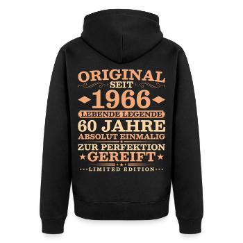 1966 Jahrgang 60 Jahre Absolut Einmalig - Unisex Premium Bio Zip Hoodie - Schwarz - Hinten - Nico (187cm)