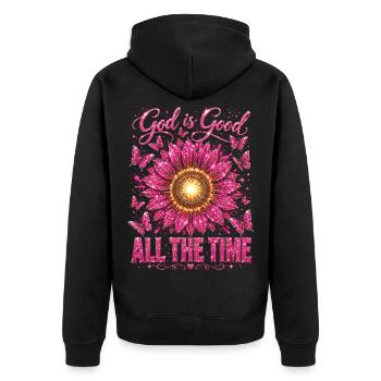 God Is Good All The Time Christian Sunflower - Unisex Premium Organic Zip Hoodie - black - Back - Nico (187cm)