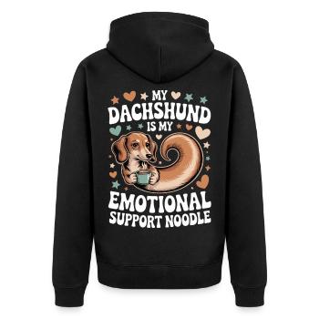 Emotional Support Dachshund - Unisex Premium Organic Zip Hoodie - black - Back - Nico (187cm)