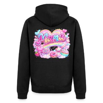 Mama Candy und Regenbogen | Mama-Geschenk - Unisex Premium Bio Zip Hoodie - Schwarz - Hinten - Nico (187cm)