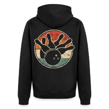 Retro Bowling Kegel Mit Kugel Für Kegel Club - Unisex Premium Bio Zip Hoodie - Schwarz - Hinten - Nico (187cm)