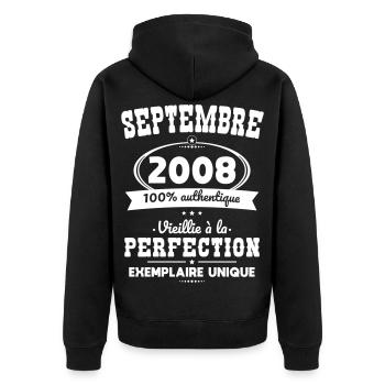 Anniversaire 18 ans - Septembre 2008 Perfection - Veste à capuche bio Premium Unisexe - noir - Dos - Nico (187cm)