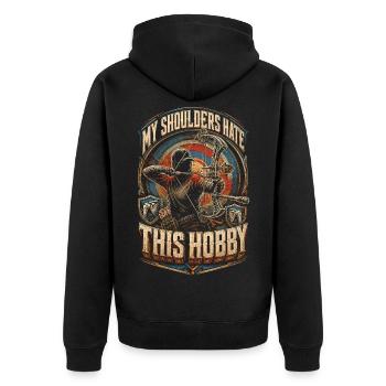 Bogenschießen Bogenschütze - Unisex Premium Bio Zip Hoodie - Schwarz - Hinten - Nico (187cm)