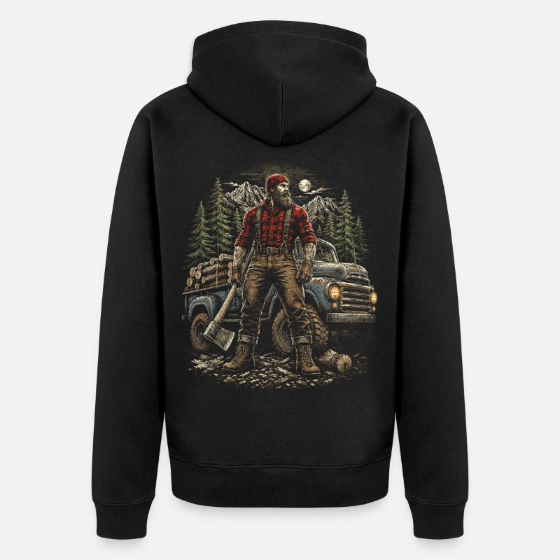 Bûcherons, coupe-arbres, bûcherons, - Veste à capuche bio Premium Unisexe - noir