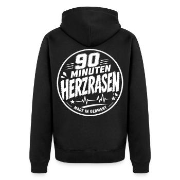 90 Minuten Herzrasen - Unisex Premium Bio Zip Hoodie - Schwarz - Hinten - Nico (187cm)