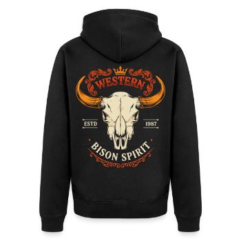 Western Bison Spirit Skull - Unisex Premium Organic Zip Hoodie - black - Back - Nico (187cm)