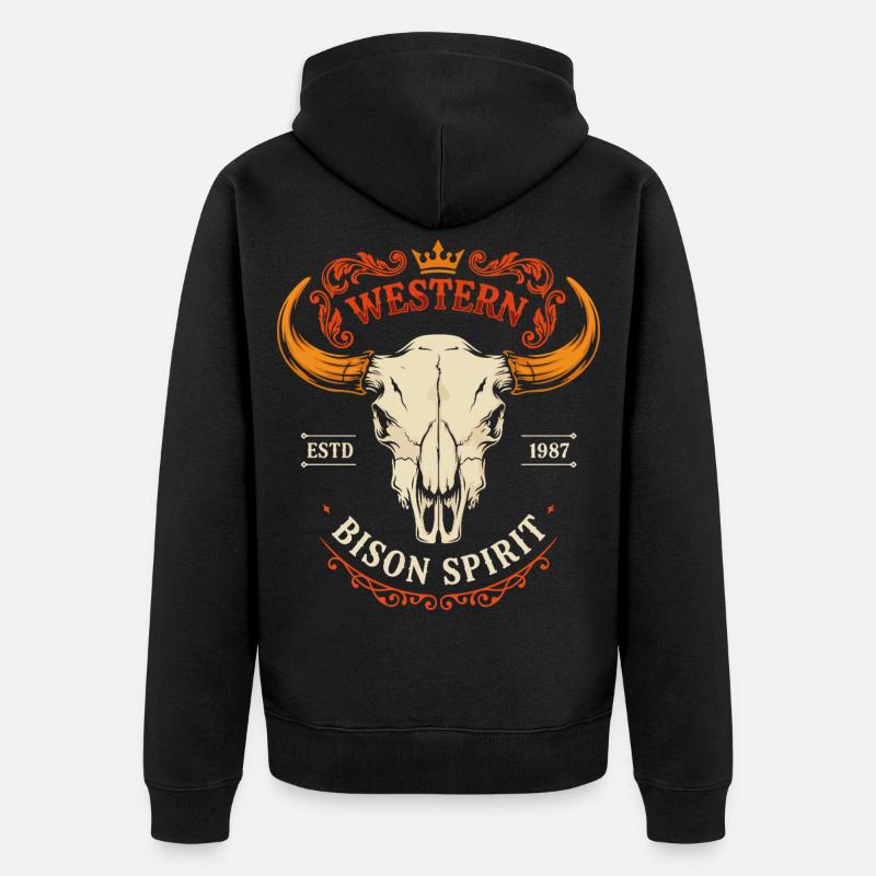Crâne d’esprit du bison occidental - Veste à capuche bio Premium Unisexe - noir