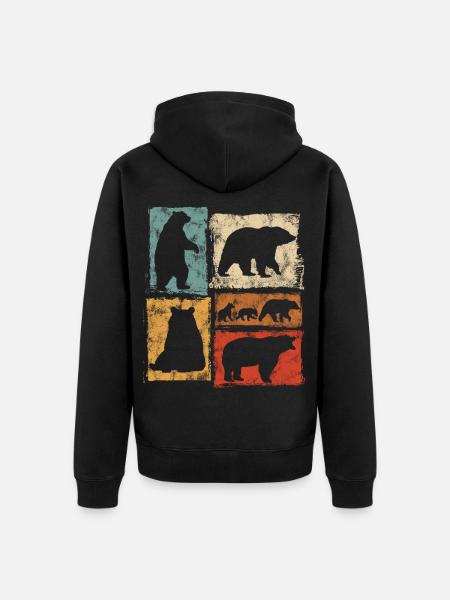 Bären Perspektiven Retro Tierdruck - Unisex Premium Bio Zip Hoodie - Schwarz