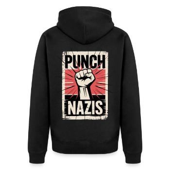Faust gegen Nazis Poster - Unisex Premium Bio Zip Hoodie - Schwarz - Hinten - Nico (187cm)