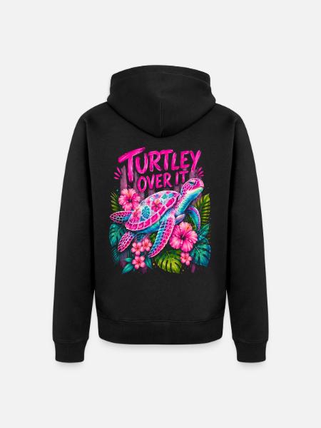 Turtley Over It Cute Turtle Flower - Unisex Premium Organic Zip Hoodie - black