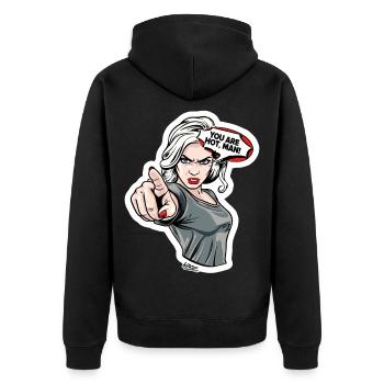 Comic Fierce Femme Pointing - Unisex Premium Organic Zip Hoodie - black - Back - Nico (187cm)