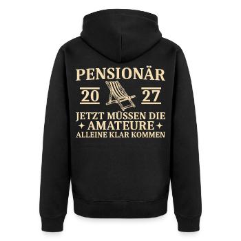 Pensionär 2027 Abschiedsgeschenk Beamter Lustig - Unisex Premium Bio Zip Hoodie - Schwarz - Hinten - Nico (187cm)