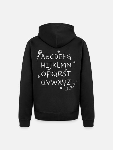 ABC chalk writing white stars & balloon - Unisex Premium Organic Zip Hoodie - black