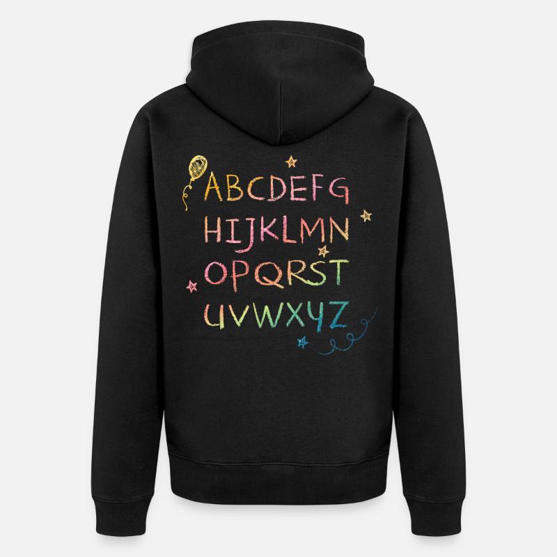 Regenbogen Kreide-Alphabet mit Sternchen - Unisex Premium Bio Zip Hoodie - Schwarz