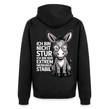 Ich bin nicht stur nur extrem meinungsstabil, Esel - Unisex Premium Bio Zip Hoodie - Schwarz - Hinten - Nico (187cm)