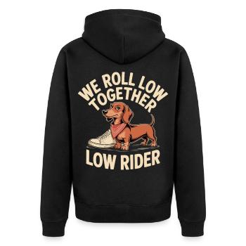 Rider Dog with Sneaker - Unisex Premium Organic Zip Hoodie - black - Back - Nico (187cm)
