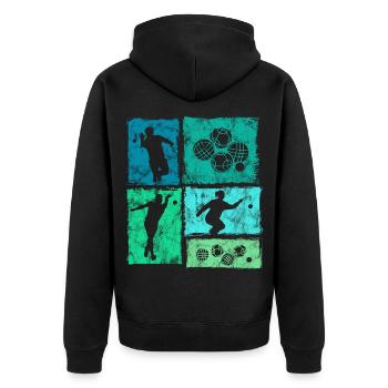 Retro Boccia Und Petanque Spieler Grafik - Unisex Premium Bio Zip Hoodie - Schwarz - Hinten - Nico (187cm)