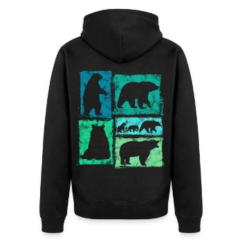 Bär Retro Grafik Vintage Tierdruck - Unisex Premium Bio Zip Hoodie - Schwarz - Hinten - Nico (187cm)