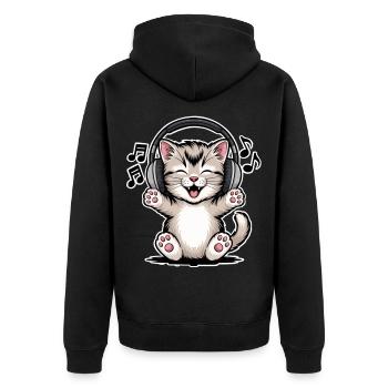 Katze Musik  - Unisex Premium Bio Zip Hoodie - Schwarz - Hinten - Nico (187cm)