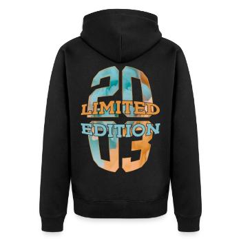 LIMITED EDITION 2003 23 JAHRE 23. GEBURTSTAG - Unisex Premium Bio Zip Hoodie - Schwarz - Hinten - Nico (187cm)