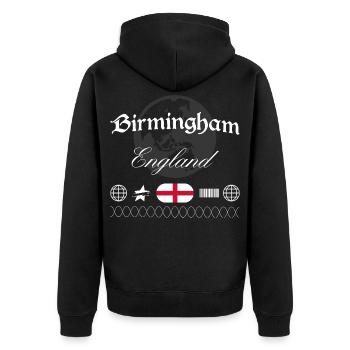 Birmingham England Streetwear Reise Souvenir - Unisex Premium Bio Zip Hoodie - Schwarz - Hinten - Nico (187cm)