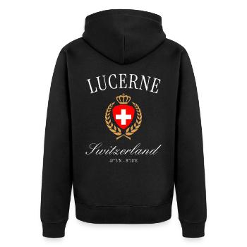 Luzern Schweiz Wappen Krone – Reise Souvenir - Unisex Premium Bio Zip Hoodie - Schwarz - Hinten - Nico (187cm)