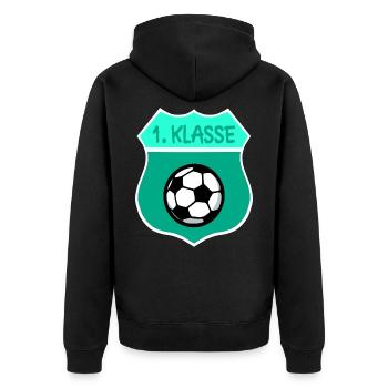 Schulanfang Fußball - 1. Klasse - Unisex Premium Bio Zip Hoodie - Schwarz - Hinten - Nico (187cm)