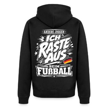 Ich raste beim Fußball aus - Unisex Premium Bio Zip Hoodie - Schwarz - Hinten - Nico (187cm)