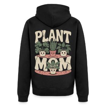 Pflanzen Mama Shirt mit Blumentöpfen - Unisex Premium Bio Zip Hoodie - Schwarz - Hinten - Nico (187cm)