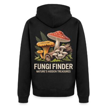 Pilzsammler T-Shirt für Fans und Outdoor und Wald - Unisex Premium Bio Zip Hoodie - Schwarz - Hinten - Nico (187cm)