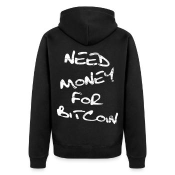 Need Money for Bitcoin - Unisex Premium Bio Zip Hoodie - Schwarz - Hinten - Nico (187cm)