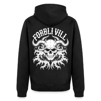 Skull with Horns Motif - Unisex Premium Organic Zip Hoodie - black - Back - Nico (187cm)