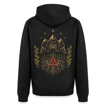 Wurzeln des Triglav-Gebirges - Unisex Premium Bio Zip Hoodie - Schwarz - Hinten - Nico (187cm)