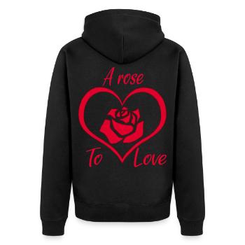 Eine Rose der Liebe - Unisex Premium Bio Zip Hoodie - Schwarz - Hinten - Nico (187cm)