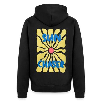 Sun Chaser – Design Rétro Fleur de Soleil - Unisex Premium Organic Zip Hoodie - black - Back - Nico (187cm)