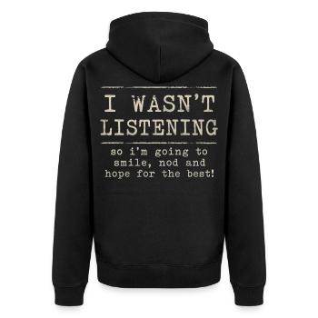 Ich habe nicht zugehört | Humor Tête en l'air Retro - Unisex Premium Bio Zip Hoodie - Schwarz - Hinten - Nico (187cm)