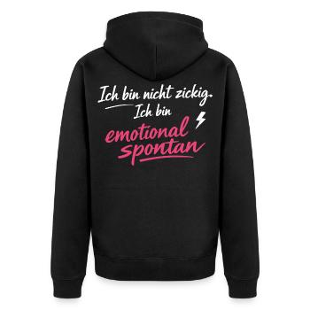Ich bin emotional spontan | Lustiger Spruch - Unisex Premium Bio Zip Hoodie - Schwarz - Hinten - Nico (187cm)