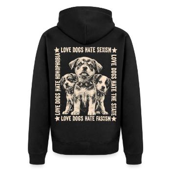 Chemise Love Dogs Hate Fascism - Veste à capuche bio Premium Unisexe - noir - Dos - Nico (187cm)