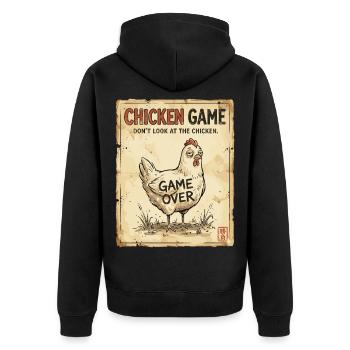 Chicken Game, Feiglingsspiel, Lustiges Huhn - Unisex Premium Bio Zip Hoodie - Schwarz - Hinten - Nico (187cm)