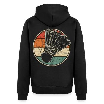 Imprimé vintage avec volant de badminton - Veste à capuche bio Premium Unisexe - noir - Dos - Nico (187cm)