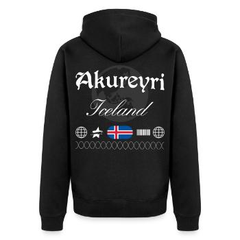 Akureyri Island Streetwear Reise Souvenir - Unisex Premium Bio Zip Hoodie - Schwarz - Hinten - Nico (187cm)