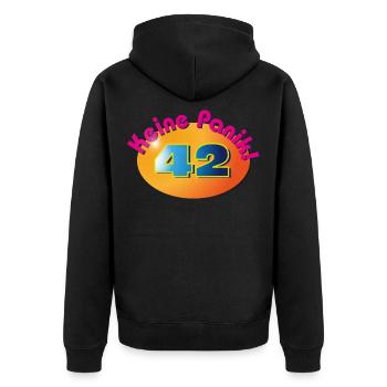 Don't panic! 42 - Unisex Premium Organic Zip Hoodie - black - Back - Nico (187cm)