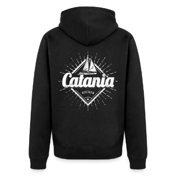 Catania Sizilien in Italien mit Retro Segelschiff - Unisex Premium Bio Zip Hoodie - Schwarz - Hinten - Nico (187cm)